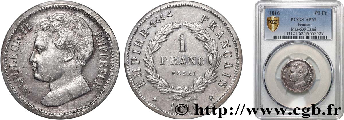 Essai de 1 franc en argent, sans accent 1816  VG.2406  VZ62 PCGS