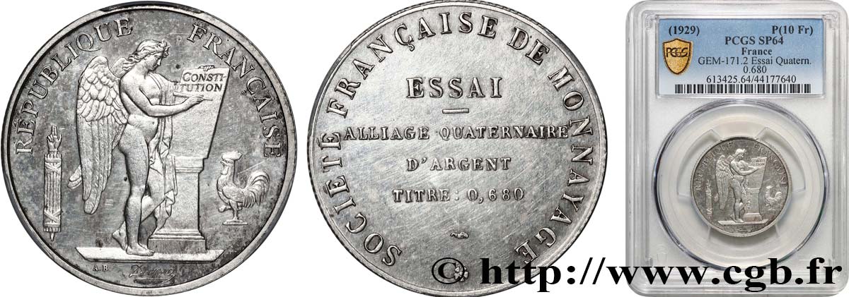 Essai d’alliage quaternaire sur module de 10 Francs - 0,680 n.d.  GEM.171 2 SPL64 PCGS