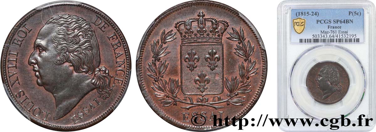 Essai de 5 centimes en bronze, sans indication de la valeur faciale n.d. Paris VG.2535  MS64 PCGS