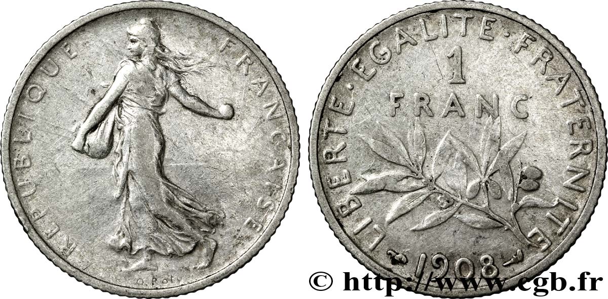 1 franc Semeuse 1908 Paris F.217/13 TTB40 