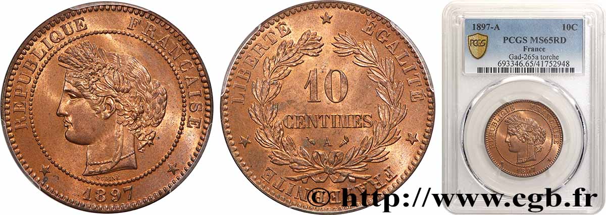 10 centimes Cérès 1897 Paris F.135/44 MS65 PCGS