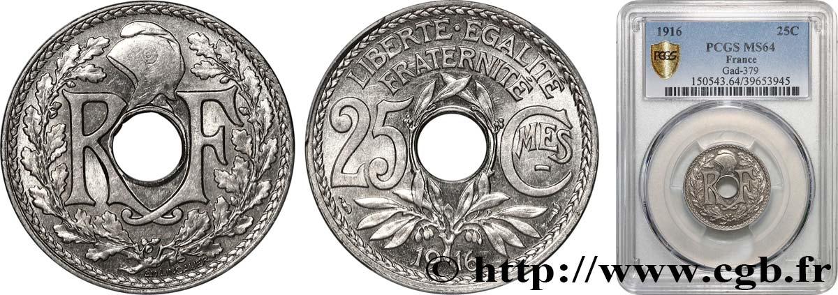 25 centimes Lindauer, Cmes souligné 1916 Paris F.170/4 MS64 PCGS