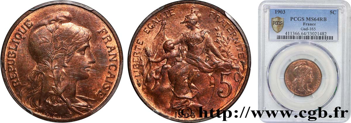 5 centimes Daniel-Dupuis 1903  F.119/13 fST64 PCGS