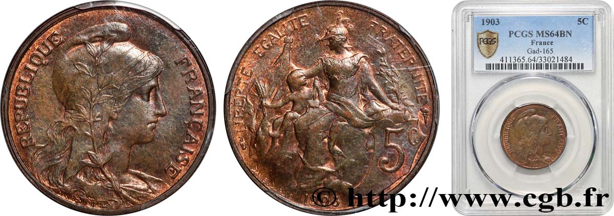 5 centimes Daniel-Dupuis 1903  F.119/13 MS64 PCGS