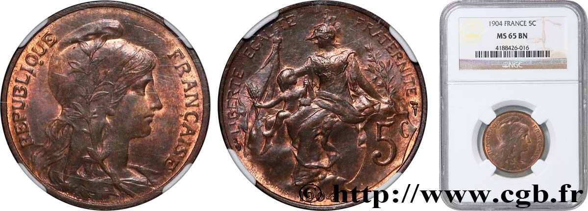 5 centimes Daniel-Dupuis 1904  F.119/14 MS65 NGC