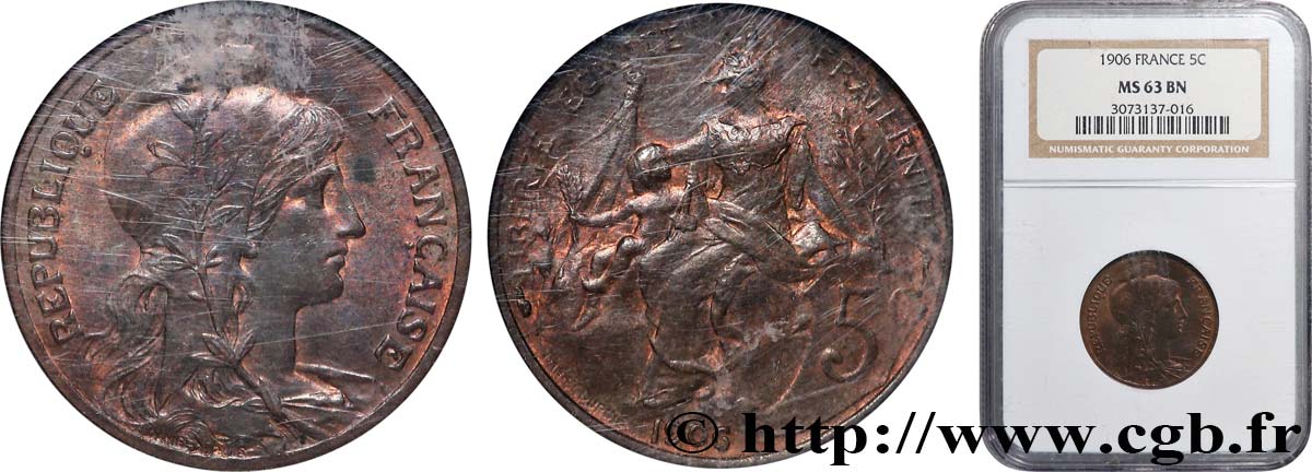 5 centimes Daniel-Dupuis 1906  F.119/16 fST63 NGC