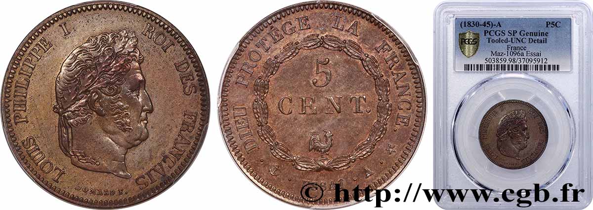 Essai de 5 centimes au coq n.d. Paris VG.2805  EBC+ PCGS