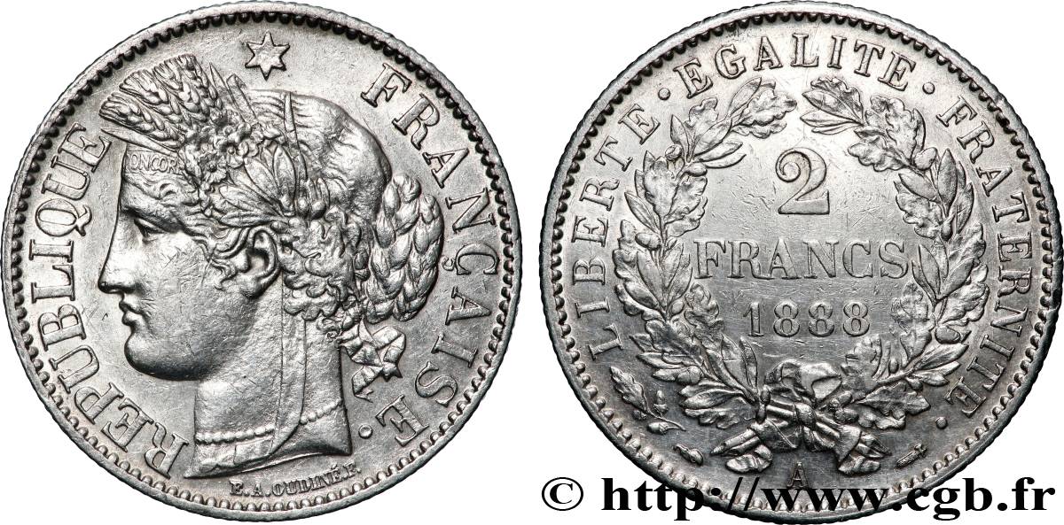2 francs Cérès, avec légende 1888 Paris F.265/14 TTB+ 