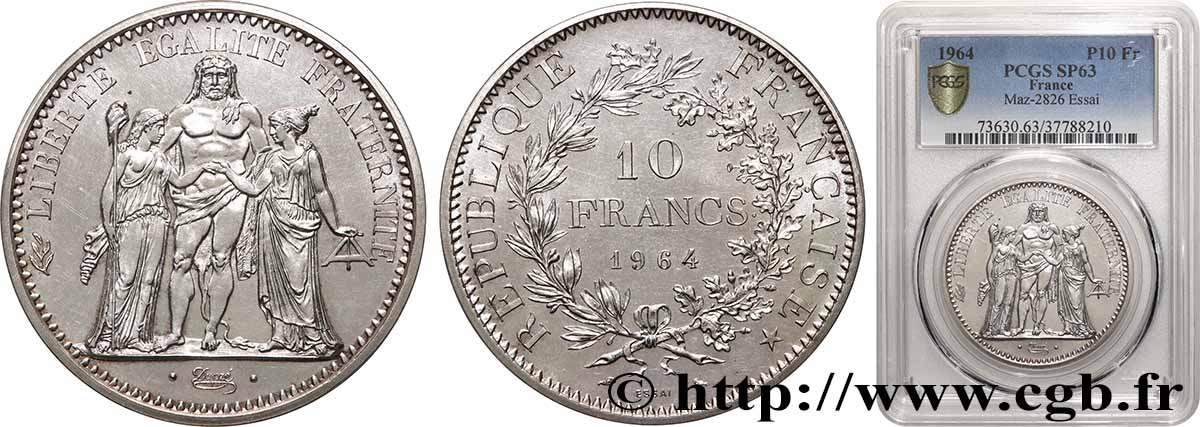 Essai de 10 francs Hercule 1964 Paris F.364/2 SC63 PCGS