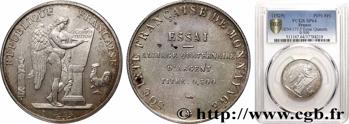 Essai d’alliage quaternaire sur module de 10 Francs n.d.  GEM.171 1 fST64 PCGS
