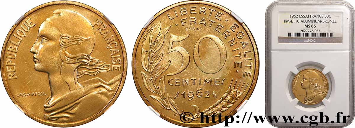Essai de 50 centimes Marianne 1962 Paris F.197/1 ST65 PCGS