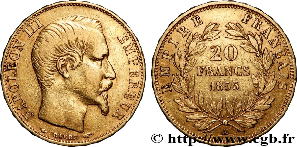 20 francs or Napoléon III, tête nue 1854 Paris F.531/2 fSS 