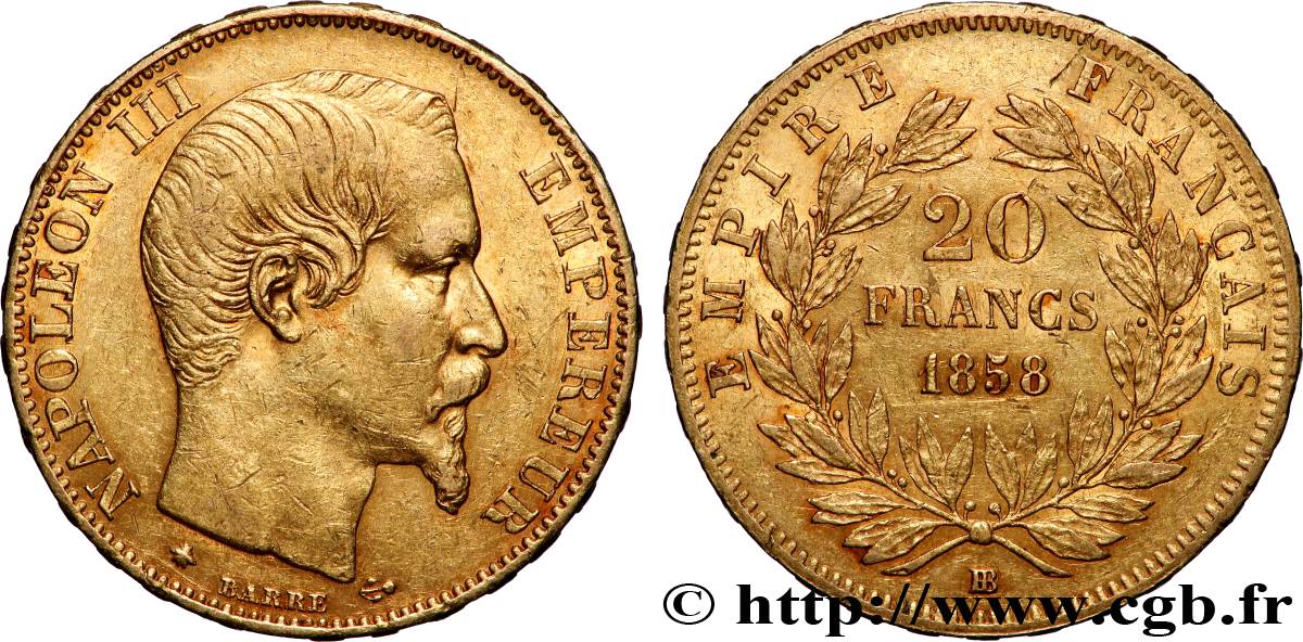 20 francs or Napoléon III, tête nue 1858 Strasbourg F.531/14 SS 