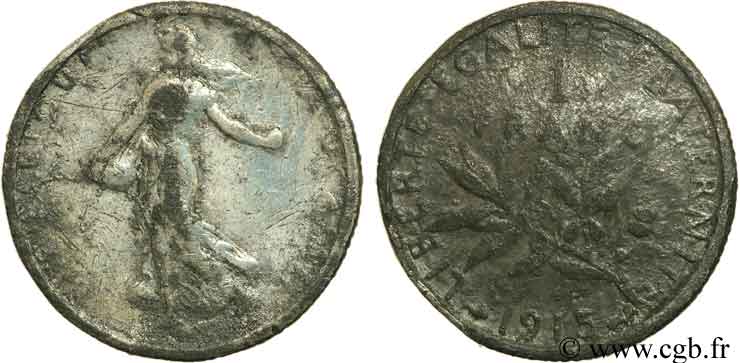 Faux de 1 franc Semeuse 1915 Paris F.217/21 var. TB 