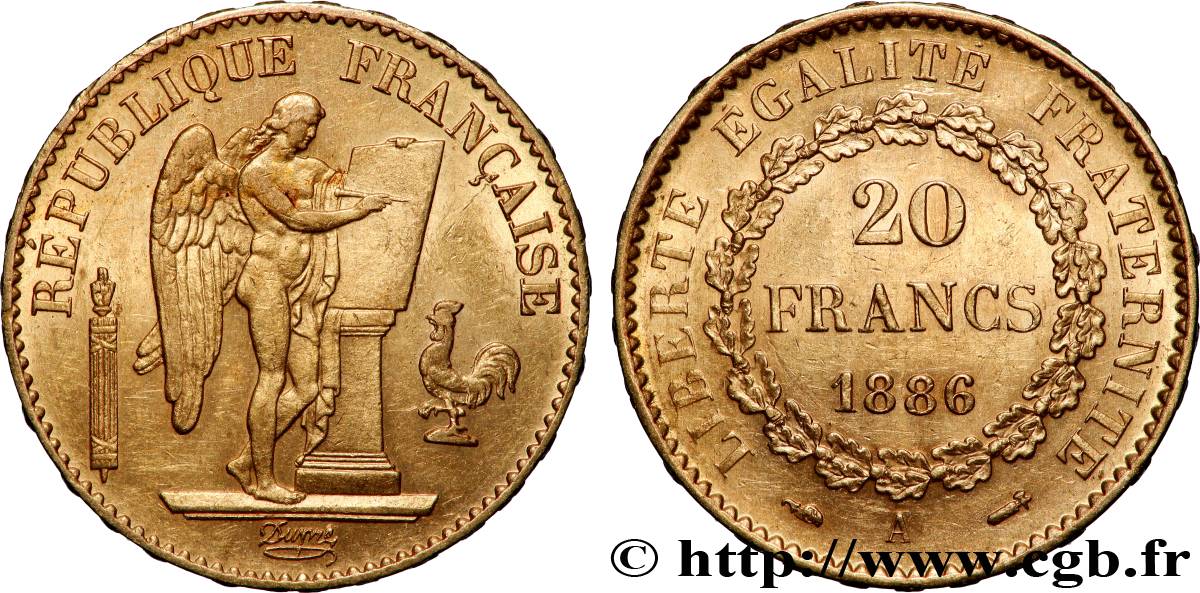 20 francs or Génie, Troisième République 1886 Paris F.533/9 q.SPL 