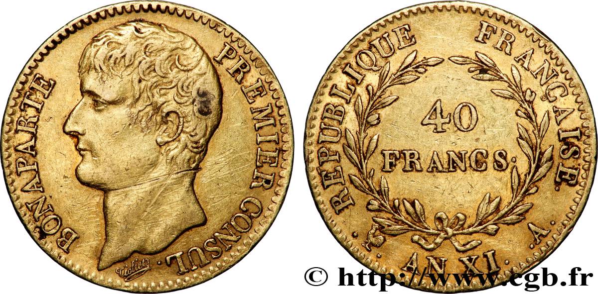 40 francs or Bonaparte Premier Consul 1803 Paris F.536/1 TB 