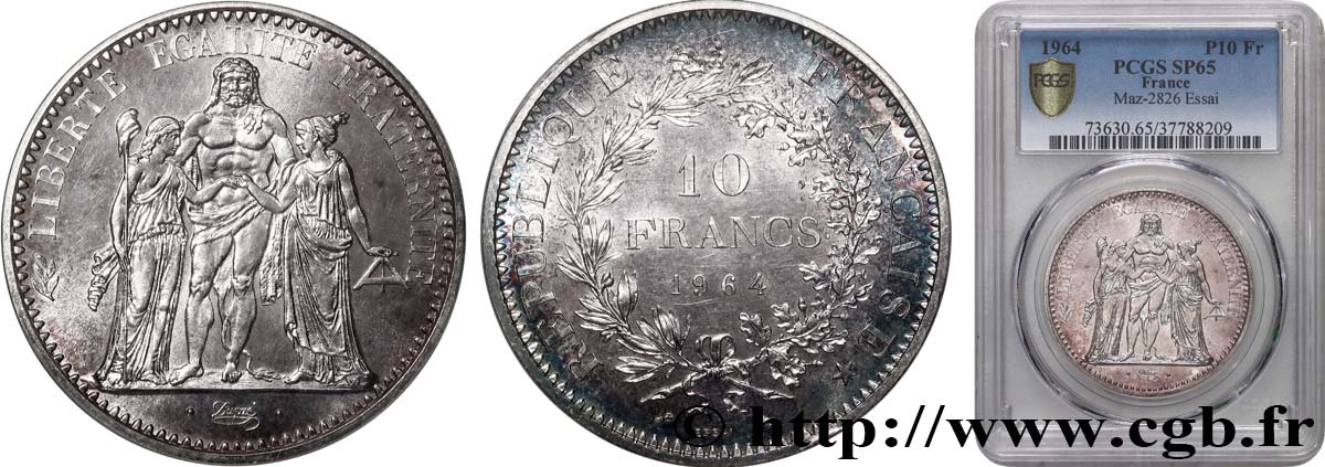 Essai de 10 francs Hercule 1964 Paris F.364/2 FDC65 PCGS