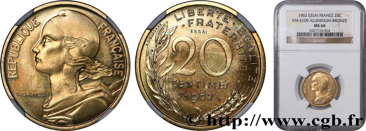 Essai de 20 centimes Marianne 1962 Paris F.156/1 FDC66 NGC