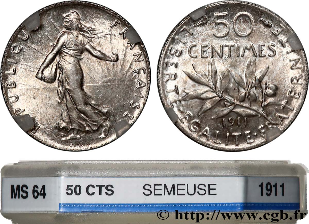 50 centimes Semeuse 1911 Paris F.190/18 fST64 GENI