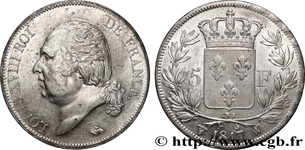 5 francs Louis XVIII, tête nue 1817 Lille F.309/27 AU 