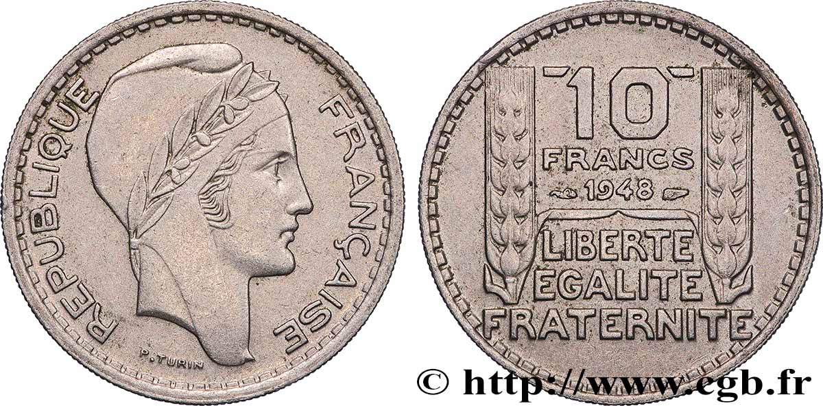 10 francs Turin, petite tête 1948  F.362/3 SUP+ 