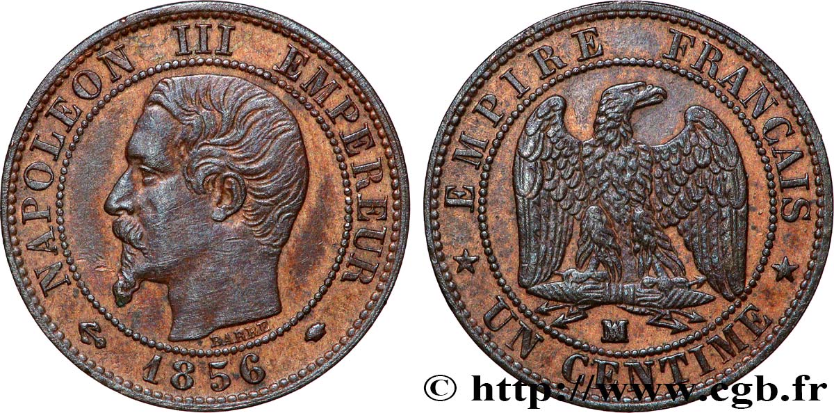 Un centime Napoléon III, tête nue 1856 Marseille F.102/31 TTB+ 