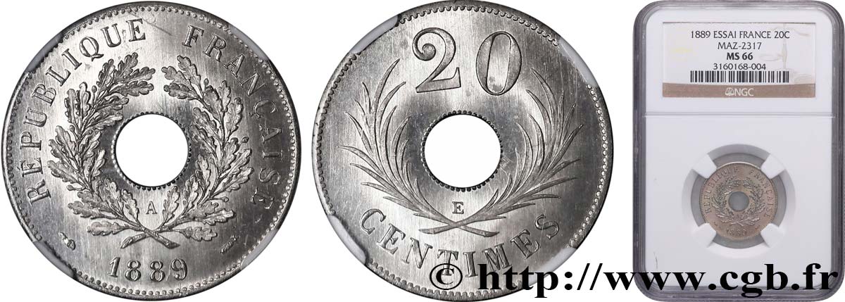 Essai de 20 centimes 1889 Paris GEM.50 24 FDC66 NGC