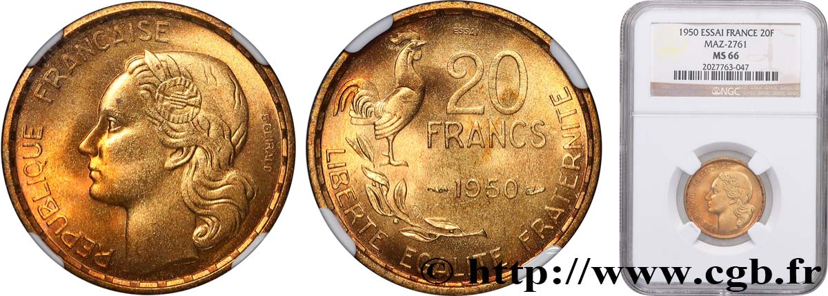 Essai de 20 francs G. Guiraud 1950 Paris F.402/1 FDC66 NGC