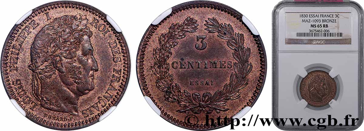 Essai de 3 centimes n.d.  Maz.1093  ST65 NGC