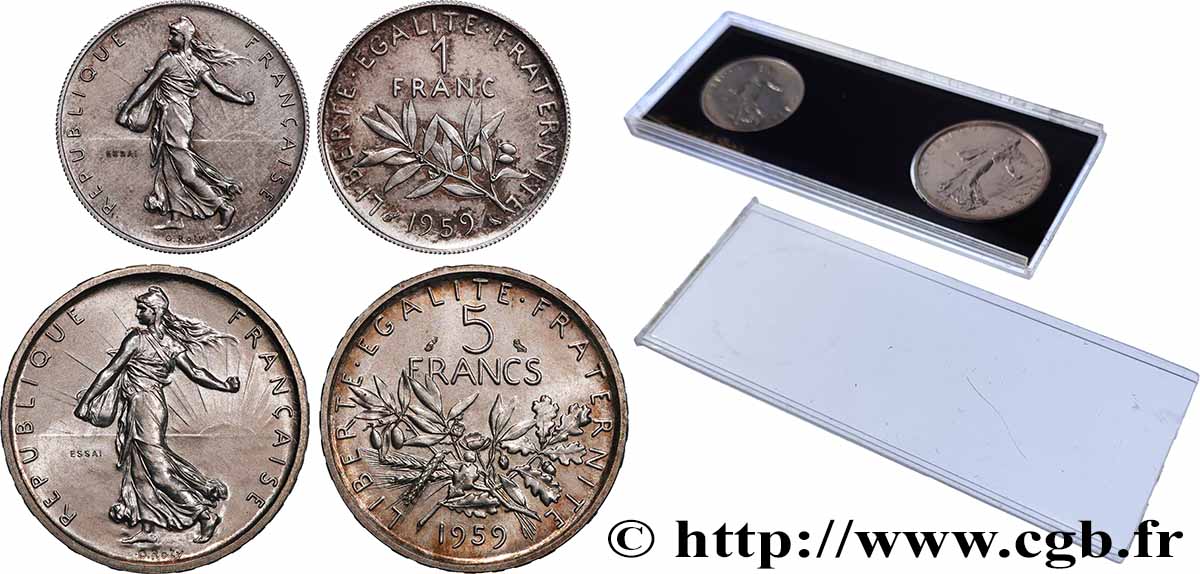 Boîte d essais de 5 francs et de 1 franc Semeuse 1959 Paris F.226/3 VZ/VZ+ 