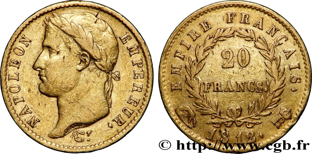 20 francs or Napoléon tête laurée, Empire français 1812 Rome F.516/27 TB+ 