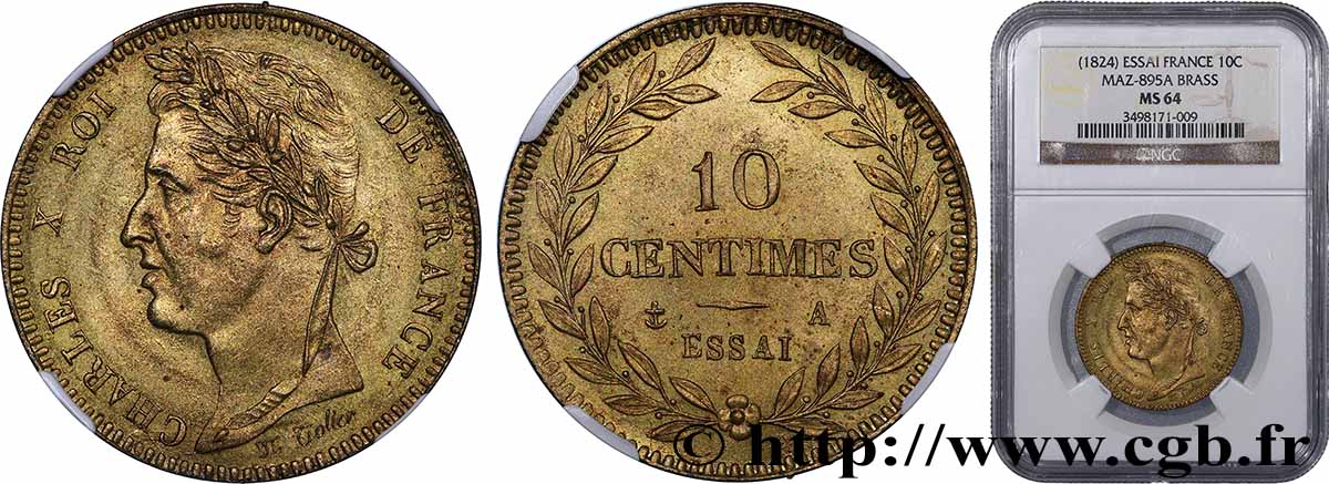 Essai de 10 centimes en laiton n.d. Paris VG.2616  fST64 NGC