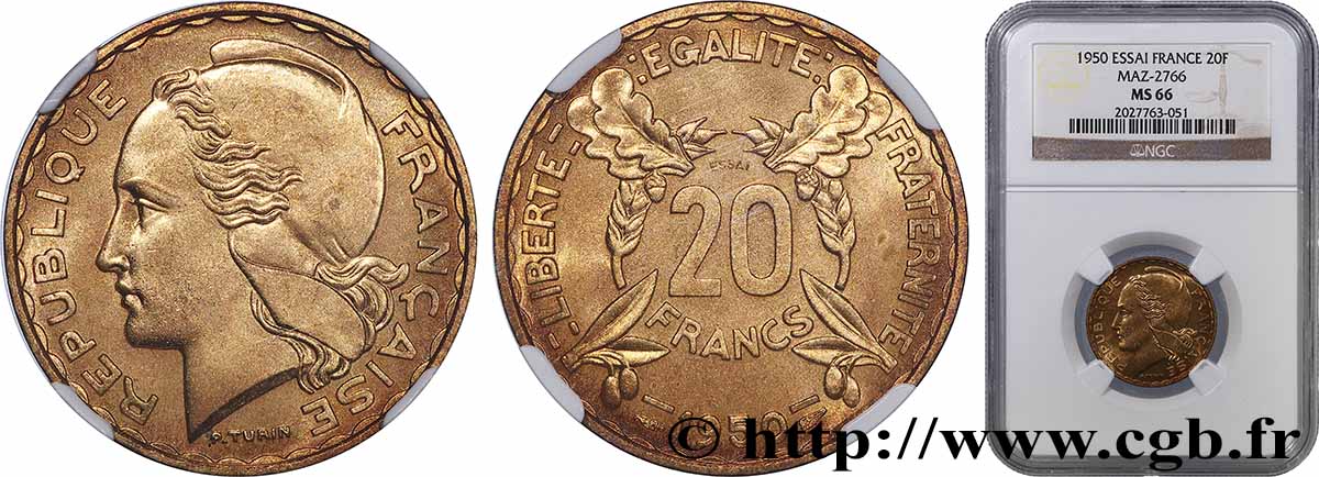 Essai du concours de 20 francs par Turin 1950 Paris GEM.210 2 ST66 NGC