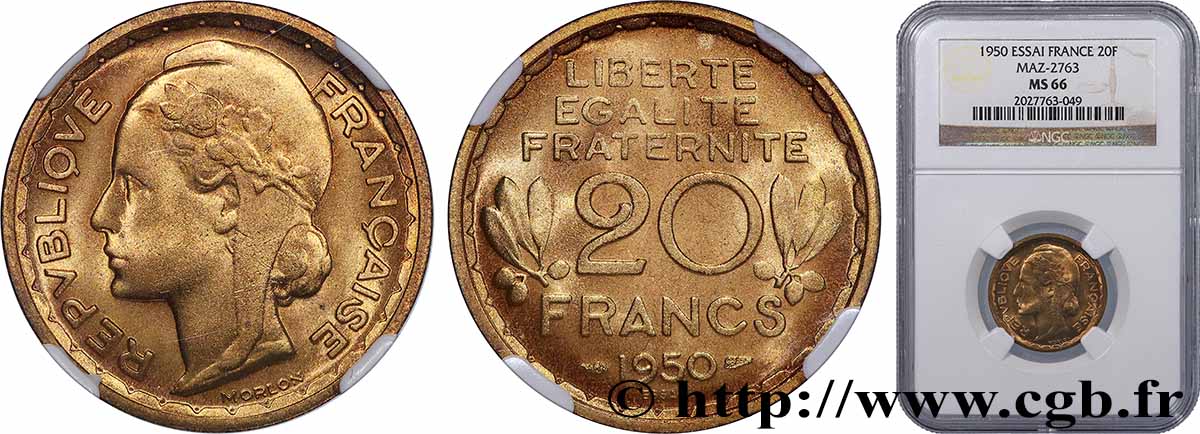 Essai du concours de 20 francs par Morlon 1950 Paris GEM.208 2 FDC66 NGC