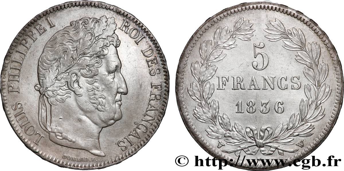 5 francs IIe type Domard 1836 Lille F.324/60 fVZ 