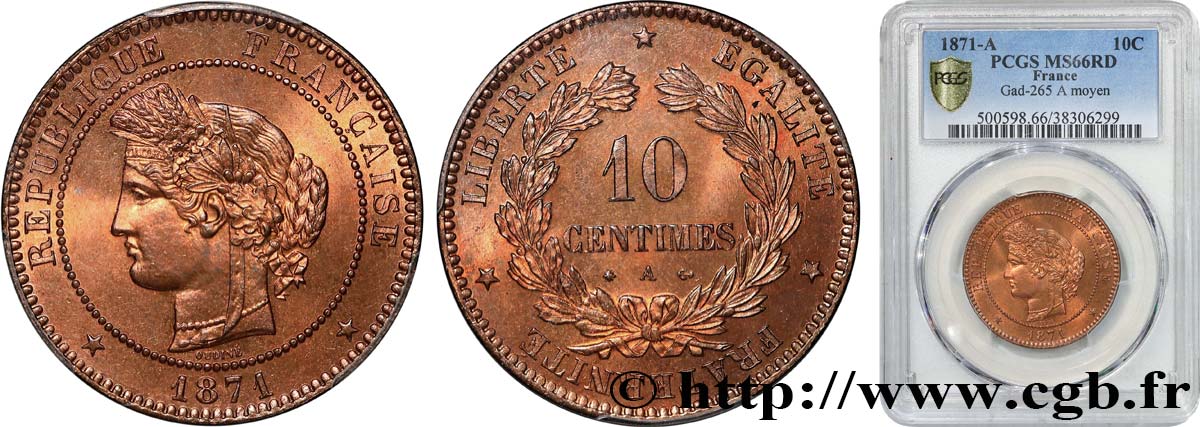 10 centimes Cérès 1871 Paris F.135/5 FDC66 PCGS