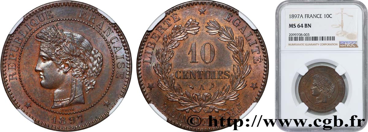 10 centimes Cérès 1897 Paris F.135/44 fST64 NGC