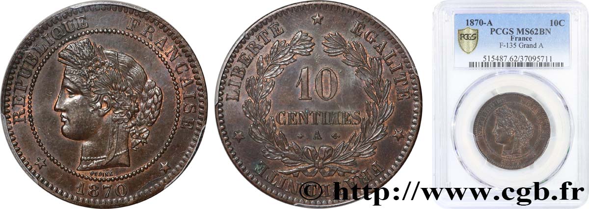 10 centimes Cérès 1870 Paris F.135/4 VZ62 PCGS