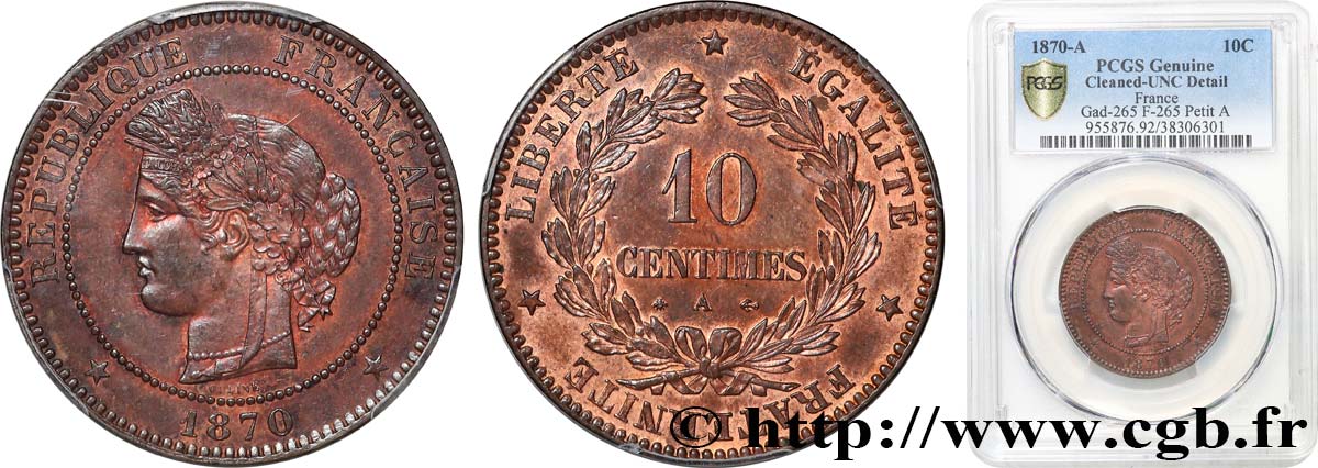 10 centimes Cérès 1870 Paris F.135/3 MS PCGS