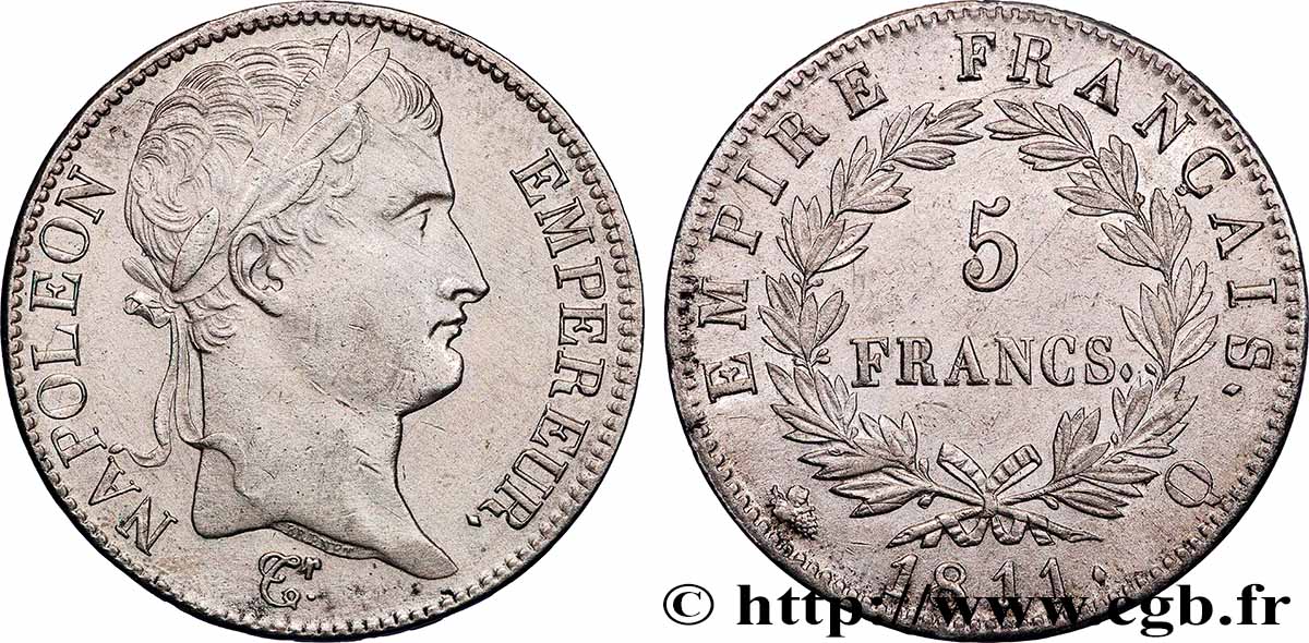5 francs Napoléon Empereur, Empire français 1811 Perpignan F.307/37 TTB+ 