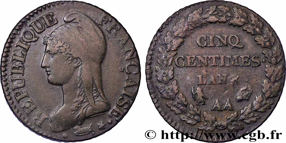 Cinq centimes Dupré, grand module 1800 Metz F.115/102 TTB 