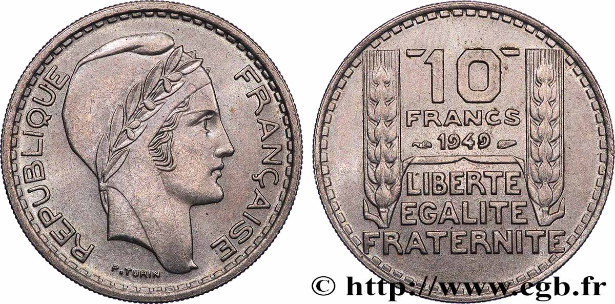 10 francs Turin, petite tête 1949  F.362/6 SPL 