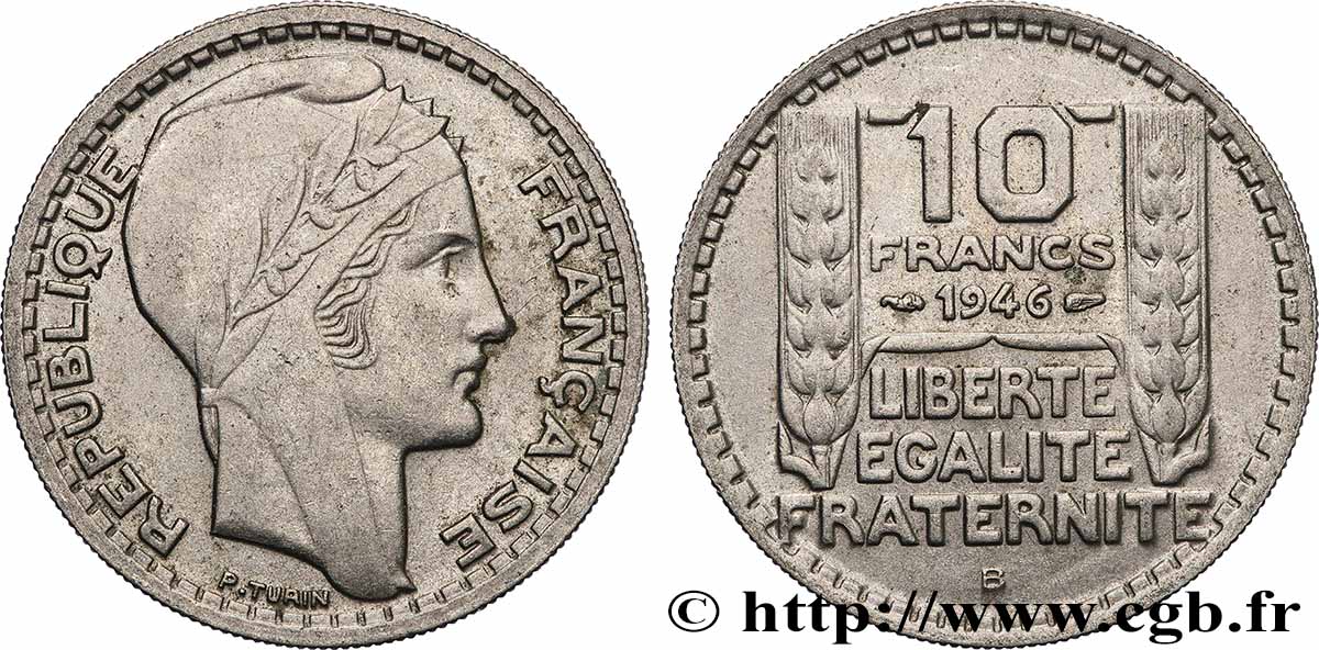 10 francs Turin, grosse tête, rameaux courts 1946 Beaumont-Le-Roger F.361A/3 VZ+ 