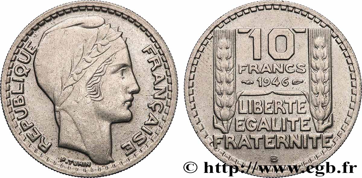 10 francs Turin, grosse tête, rameaux courts 1946 Beaumont-Le-Roger F.361A/3 VZ+ 