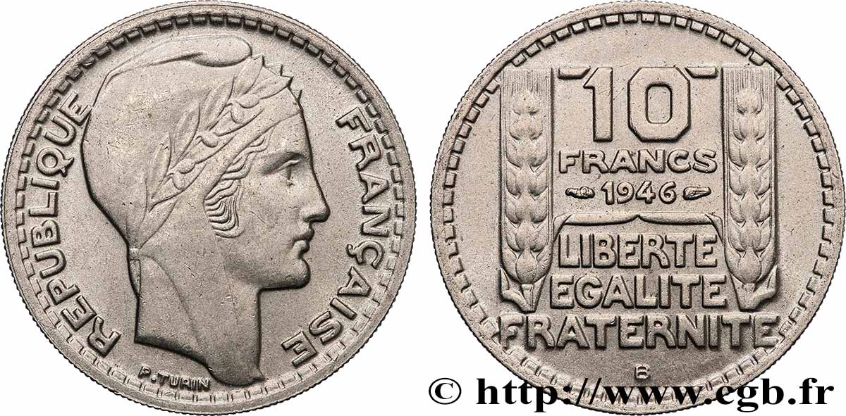 10 francs Turin, grosse tête, rameaux courts 1946 Beaumont-Le-Roger F.361A/3 VZ+ 