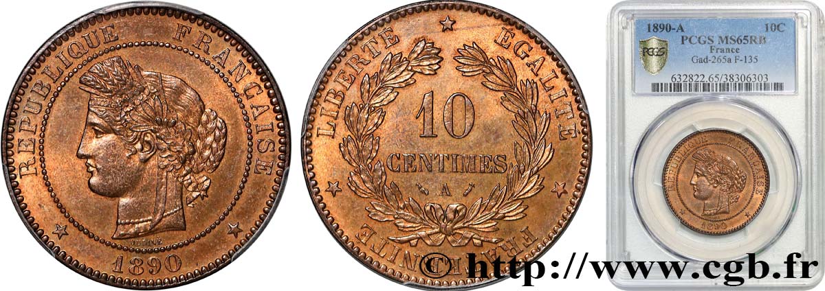 10 centimes Cérès 1890 Paris F.135/35 ST65 PCGS