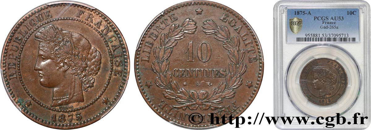 10 centimes Cérès 1875 Paris F.135/14 TTB53 PCGS