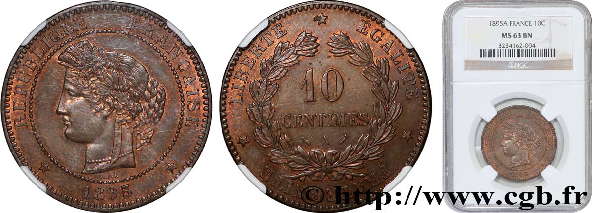10 centimes Cérès 1895 Paris F.135/40 SPL63 NGC