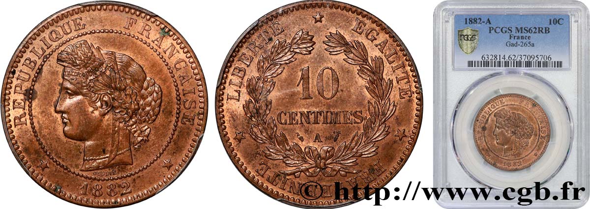 10 centimes Cérès 1882 Paris F.135/26 SUP62 PCGS
