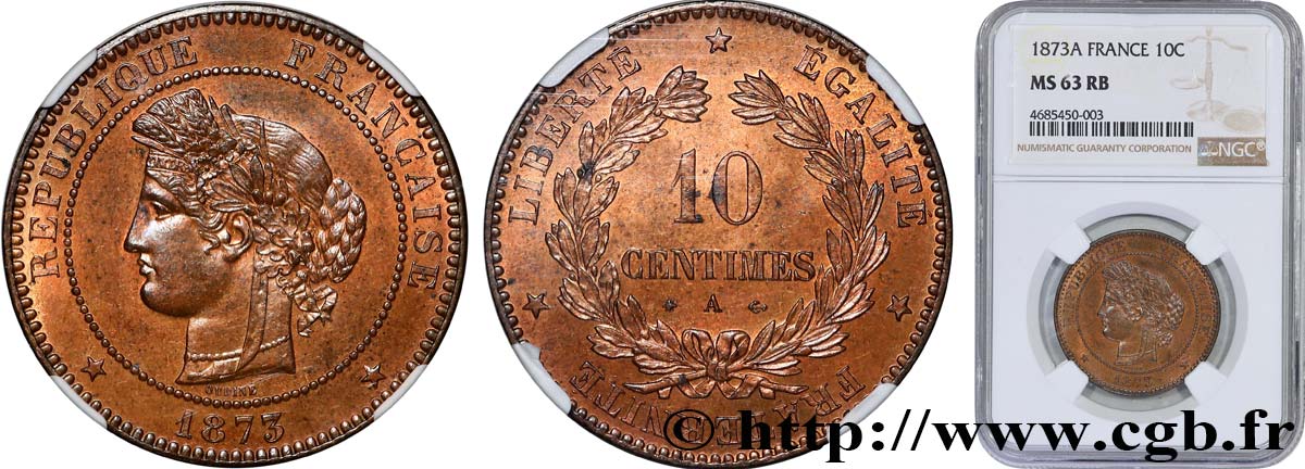 10 centimes Cérès 1873 Paris F.135/10 SPL63 NGC